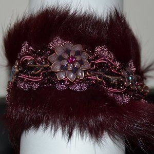 BITTER SWEET Fur Cuff Bracelet Burgundy NEW